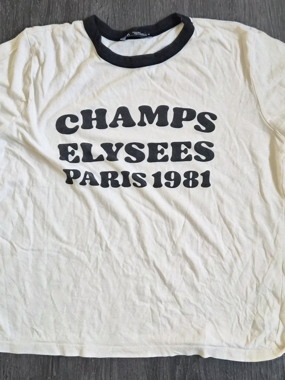 Zara White Ringer Tee with Black Champs Elysees Graphic